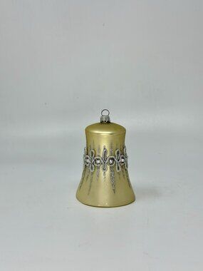 Vintage West Germany Xmas Ornament Mercury Glass Bell Gold Hand Decor Stars 3"